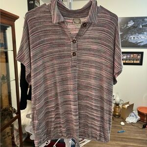 Pink/gray striped cozy tee